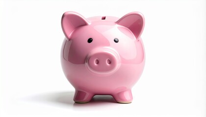 Obraz premium A vibrant pink ceramic piggy bank, an iconic symbol of financial savings, prudent money management, and the accumulation of wealth for a secure future, captured against a clean white backdrop