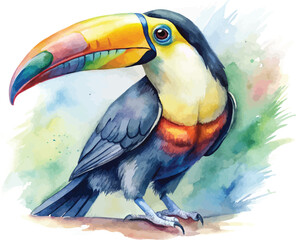 Fototapeta premium Watercolor Toucan Illustration, Tropical Bird Clipart, vector isolated on white background