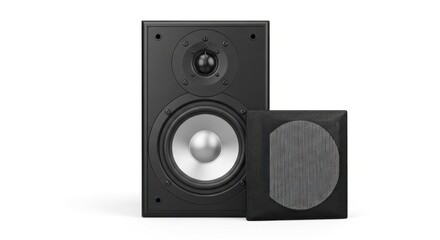 Fototapeta premium Black Audio Speaker with Silver Woofer and Grill Isolated on White