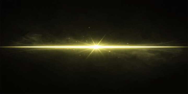 A digital motion design of the sun and stars in a dark blue space sky featuring a bright flare effect with light beams and energy waves over a black backdrop loop