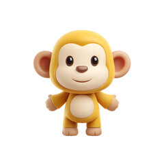 Fototapeta premium Adorable Cute Cartoon Monkey Character Standing in Minimalist 3D Render with Happy Expression for Kids Content