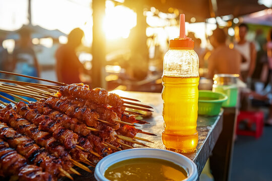 Grilled Isaw Street Stall with Vinegar Sauce at Filipino Night Market