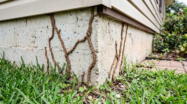 Subterranean Termite Mud Tubes on House Foundation Wall