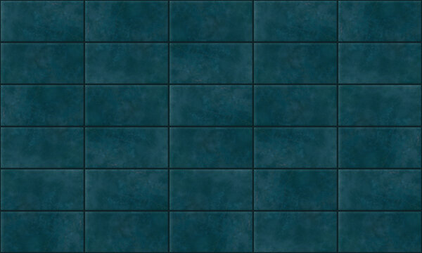 Seamless pattern. Teal blue tile wall and floor texture. Horizontal tiles. Tileable background. 