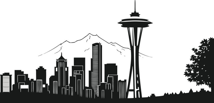 Seattle Skyline Silhouette Vector &ndash; Space Needle Cityscape Art