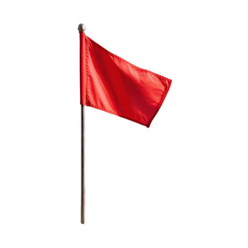 Red flag on a silver metal pole isolated on transparent background
