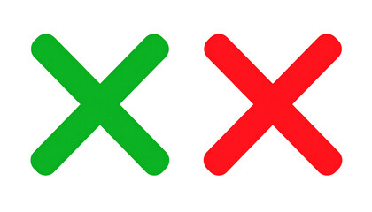 Obraz premium 3d illustration of red and green cross marks as choice icons, isolated on transparent background