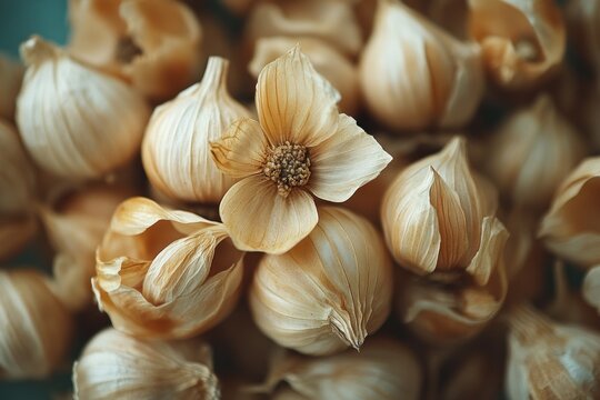 Different types of garlic close-up. Garlic top view. Vegetables