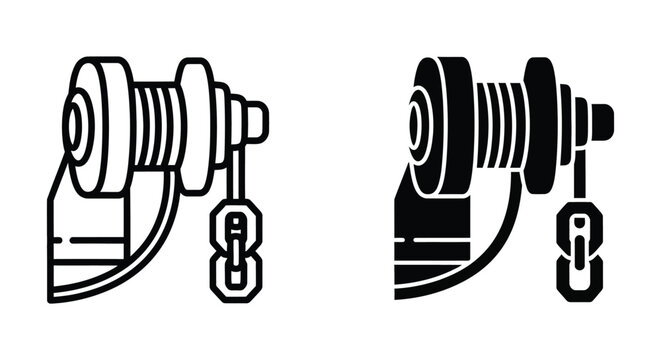 Vector icon of a marine anchor winch or windlass with a chain