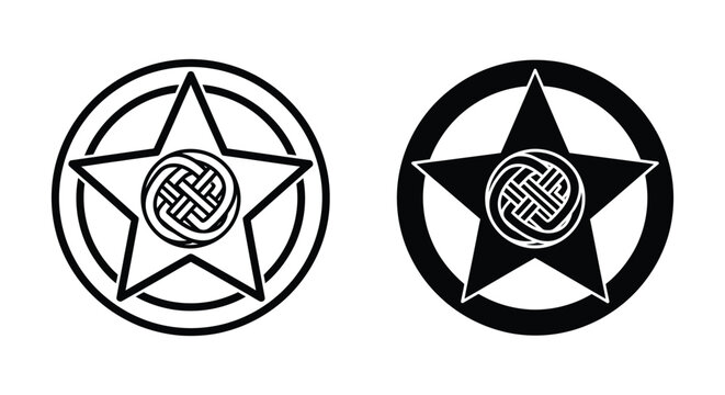 Set of two pentagram symbols with celtic knotwork center design, vector illustration