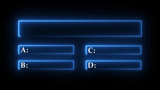 Quiz Neon Line Animation with option selection on black background ,Quiz template challenge with option selection, Neon Line Animation on empty background for quiz and competition. 4k video. animation