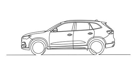 Fototapeta premium Modern SUV car outline drawing, side view, minimalist style, clean lines