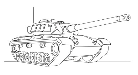Modern Tank Outline Drawing, Military Vehicle Vector Art © Sifaul