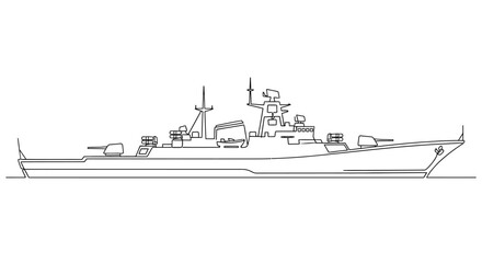 Obraz premium Modern Warship Silhouette, Military Naval Ship Outline, Vector Illustration