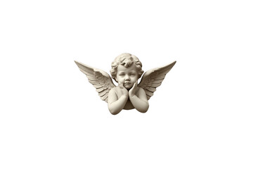 Naklejka premium Cherub angel statue with wings on transparent background