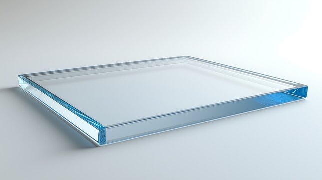 Clear glass tray with reflective surface and minimalist design on white background