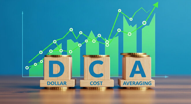 DCA dollar cost averaging investment strategy concept with rising financial growth chart