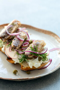Sardines, apple salad  and cottage cheese on toast