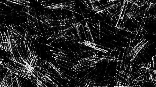 Loopable animated white charcoal sketch scribbles on black, abstract grunge texture background loop video overlay element.