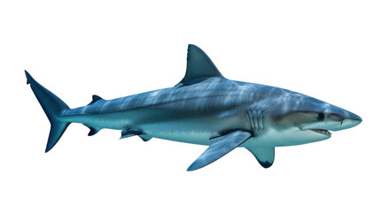 Fototapeta premium A blue shark swimming on isolated transparent background with fins and tail
