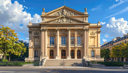 Obraz premium Grand Historic Neoclassical Building Facade with Steps and Columns