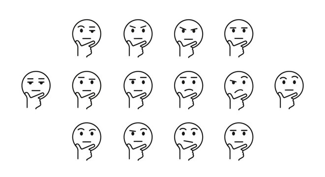 Thinking Face Icons Set - Pondering and Contemplation