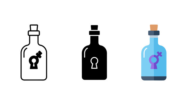 three perfume bottles with heart lock icons flat design vector illustration