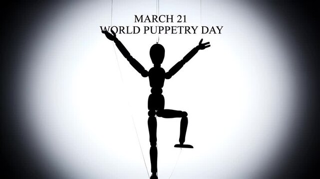 Silhouette of a puppet dancing on stage for world puppetry day