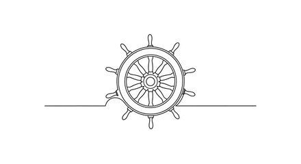 Ship's Wheel Vector Graphic - Continuous Line Art © punduh