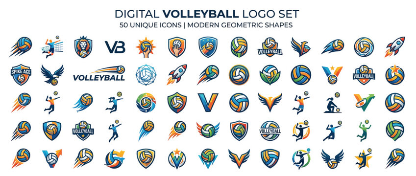 Digital volleyball logo set with icons.