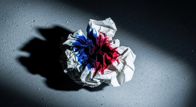 A crumpled, discarded piece of paper resting on a cold surface, symbolizing ultimate defeat, overwhelming despair, and profound, irreversible failure, waste, forgotten, despair