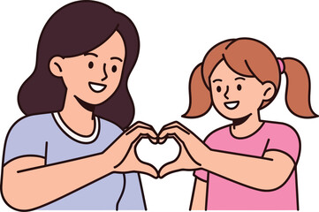 Fototapeta premium Mother and daughter form a heart shape with their hands to show love and connection.