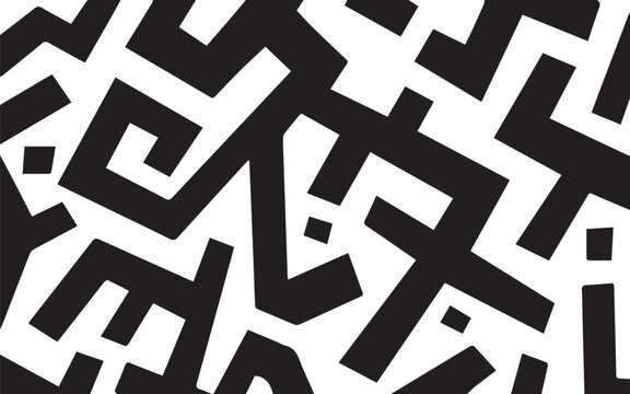 Abstract geometric pattern with black angular lines and sharp shapes on white background for modern design use
