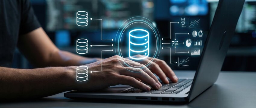 Data management in the digital age exploring database technologies tech office informational content modern environment close-up viewpoint data security concepts
