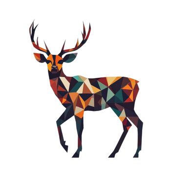 Colorful geometric deer walking in a natural setting with a blend of bright shapes and forms showcasing diverse colors and design style