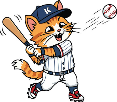 Cat Baseball Batter Cartoon