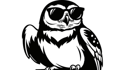 Obraz premium Cool Owl Wearing Sunglasses, Black and White Vector Illustration