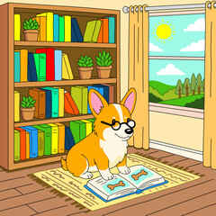 The dog is reading a book