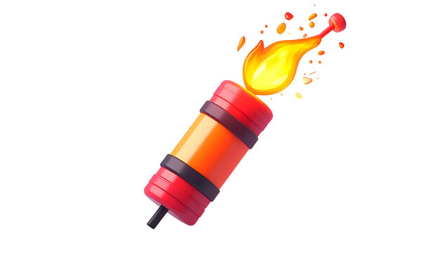 Cartoon style burning dynamite stick with flame and smoke on dark background