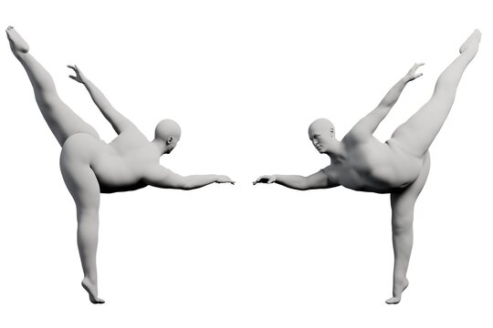 3D Fat Man posing 2-View Matte Black White