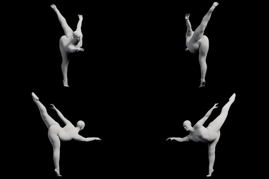 3D Fat Man posing 4-View Matte Black Black