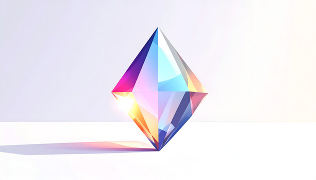 Abstract crystal diamond prism with iridescent reflections and refraction effects