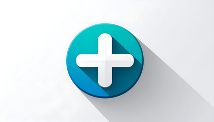 Obraz premium Blue plus sign icon with long shadow in modern flat design style on white backdrop