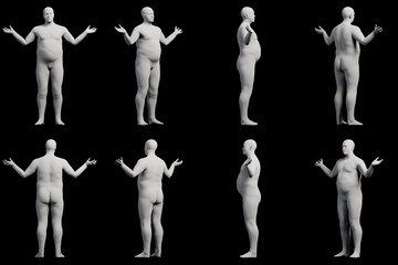 3D Fat Man posing 8-View Matte Black Black