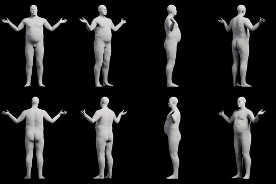 3D Fat Man posing 8-View Matte Black Black