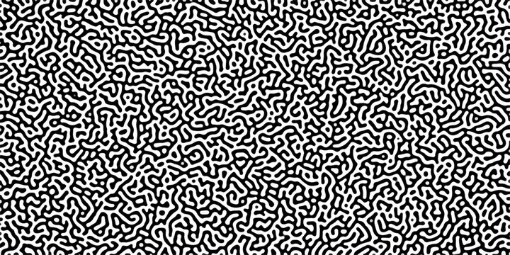 Turing reaction diffusion monochrome seamless pattern with chaotic motion .Linear design with biological shapes. Organic lines in memphis. abstract turing organic wallpaper background .	