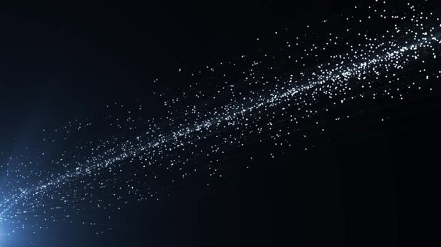 Starry deep space background with scattered glowing particles forming a distant galaxy cluster, creating a calm cosmic scene with depth and subtle motion.