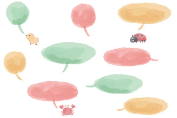 水彩のぬくもりシリーズ 幼稚園・保育園向け 円形の吹き出しセット 9個 パステルカラー 動物イラスト付 © momonga