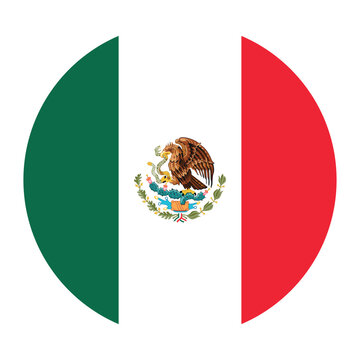 Circular vector illustration of the Mexican flag with coat of arms, isolated on white background.