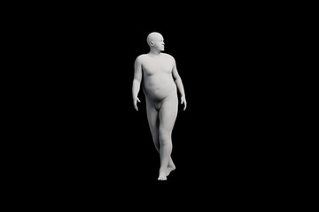 3D Fat Man walking Left Side View Matte Black Black